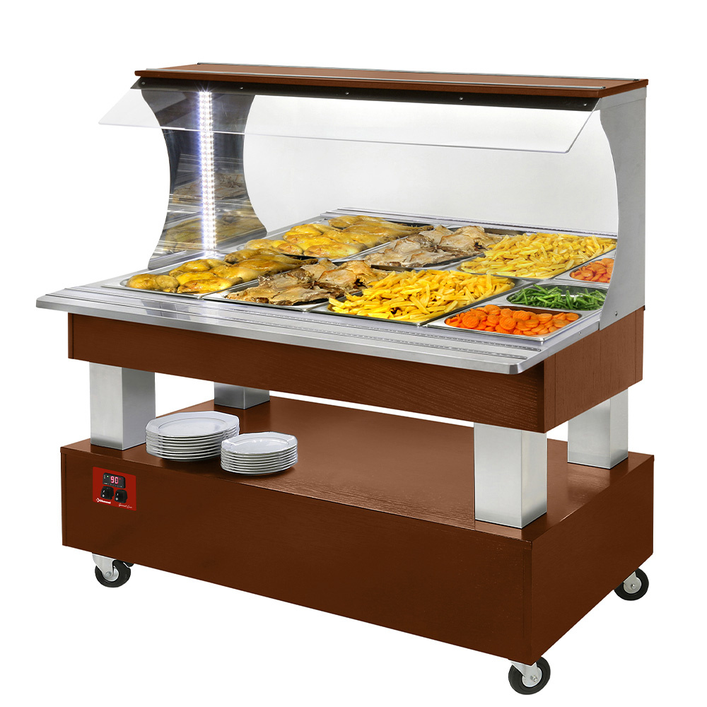 Image Warm wandbuffet, bain-marie, 4x GN 1/1-150 (Mahonie hout) 0