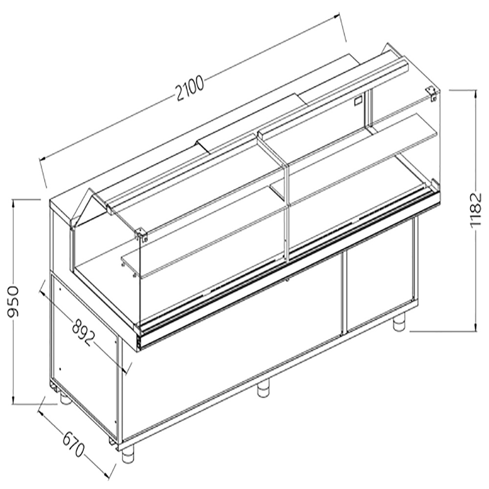 Image Vitrinetoonbank snack warm-droog _lage ruiten, met groep, met reserve 0