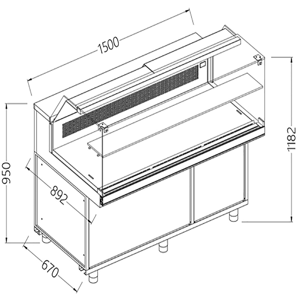 Image Statitsche vitrinetoonbank snack _lage ruiten, groep op afstand 0