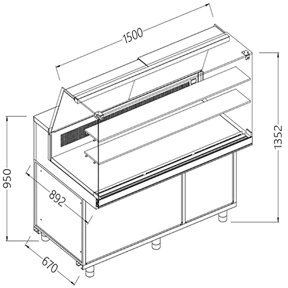 Image Statische gekoelde toonbankvitrine voor snacks_hoge ruiten, groep op afstand, met reserve 0