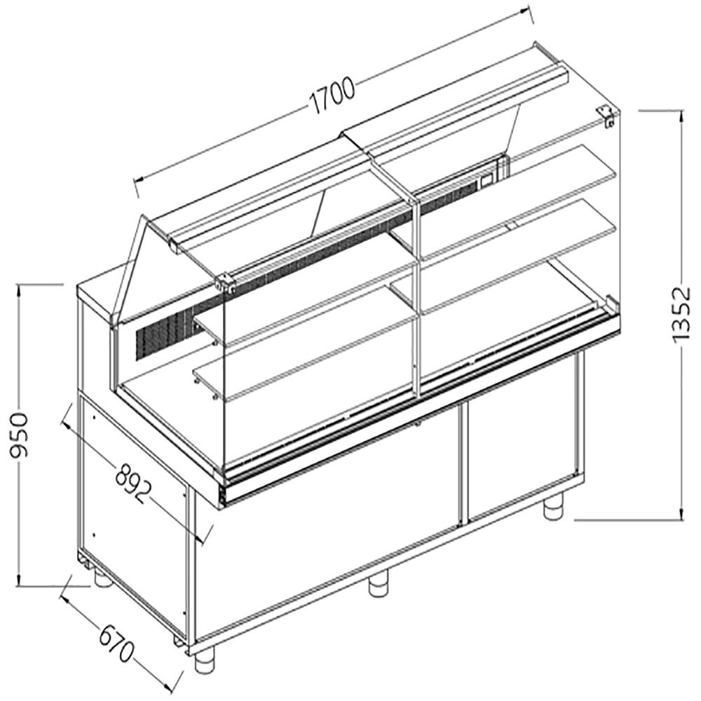 Image Statische gekoelde toonbankvitrine voor snacks_hoge ruiten, groep op afstand 0