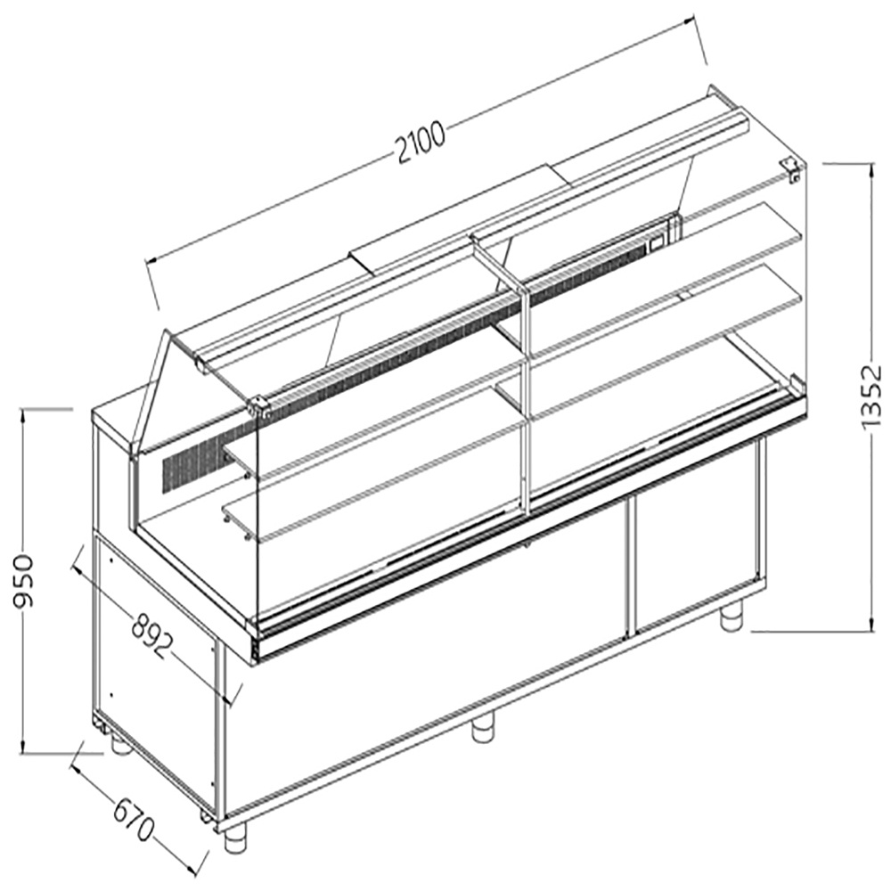 Image Statische gekoelde toonbankvitrine voor snacks met reserve _hoge ruiten, met groep 0