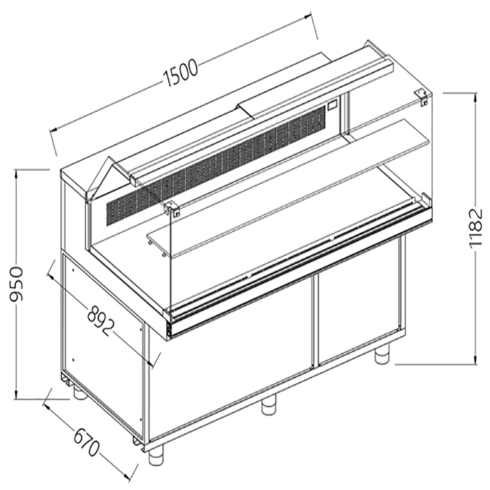 Image Statische gekoelde toonbankvitrine voor snacks met reserve _lage ruiten, met groep 0