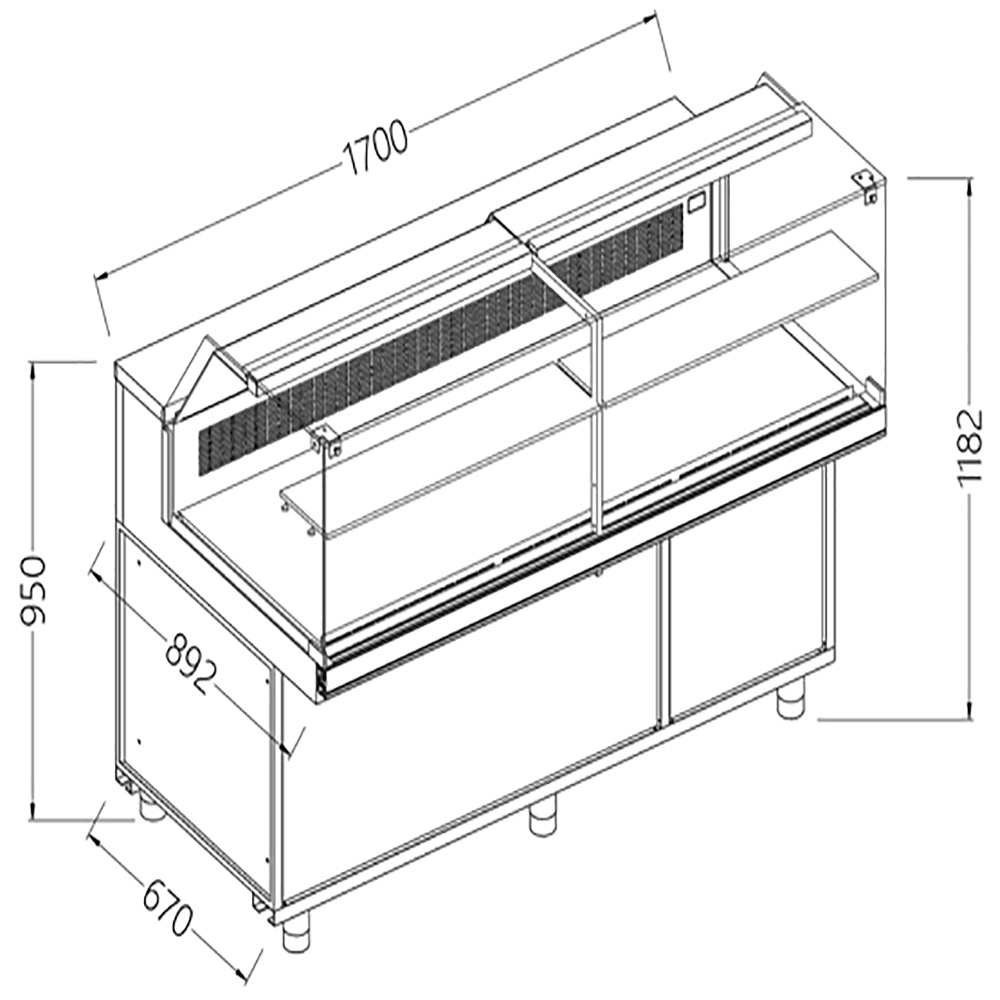 Image Statische gekoelde toonbankvitrine voor snacks met reserve _lage ruiten, met groep 0