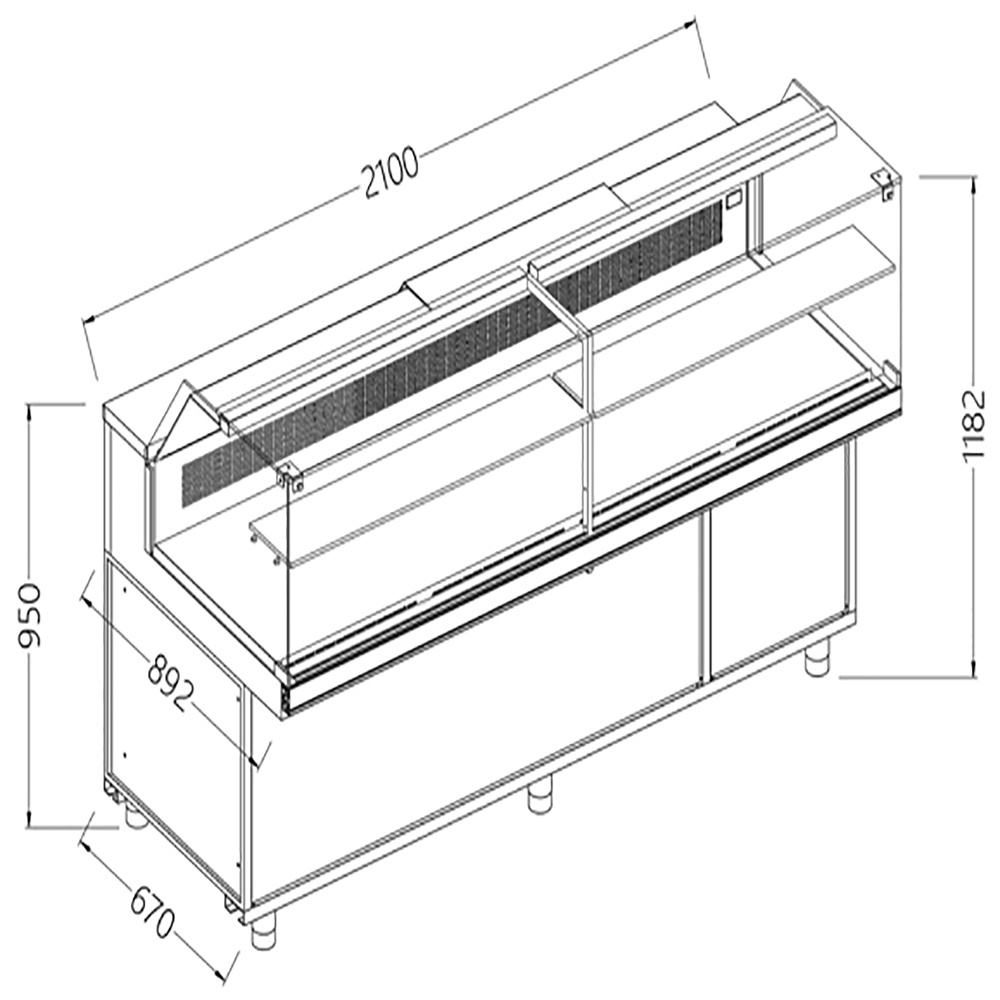 Image Statische gekoelde toonbankvitrine voor snacks met reserve _lage ruiten, met groep 0