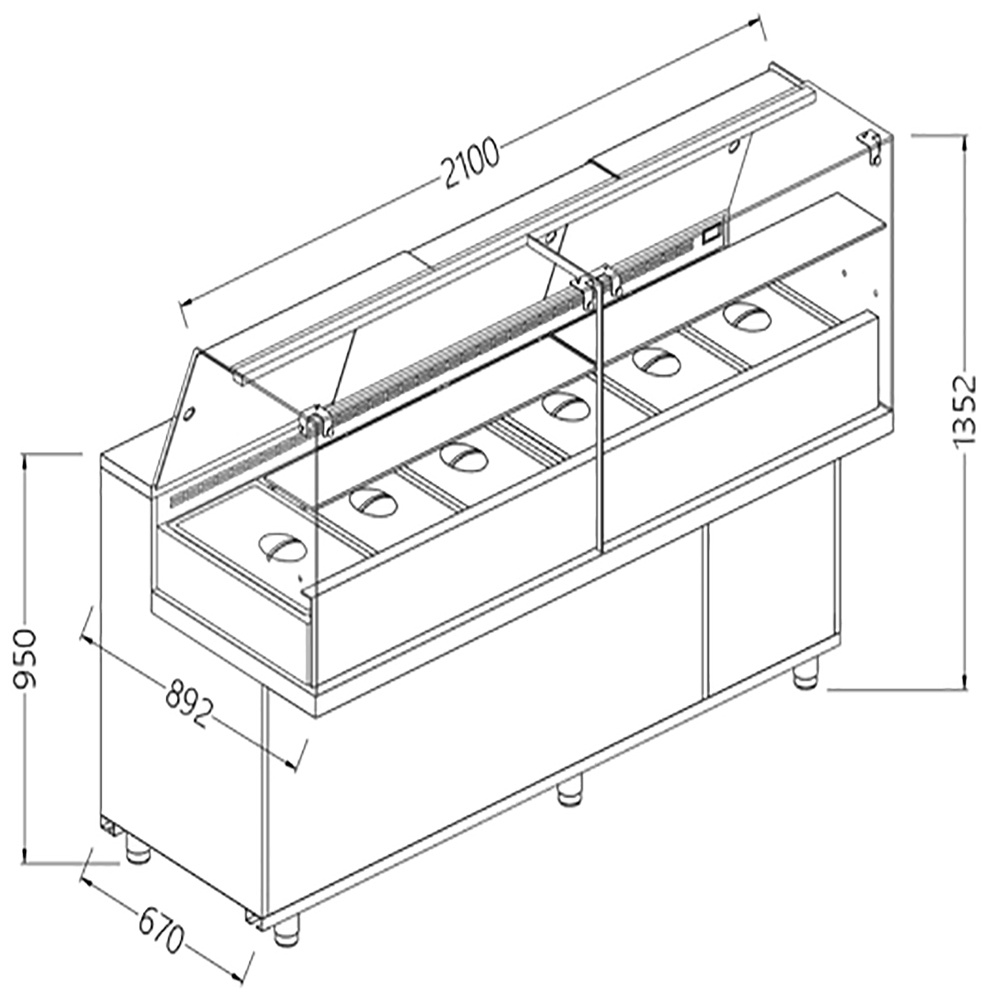 Image Toonbank vitrine snack saladette met reserve _hoge ruiten, met groep 0