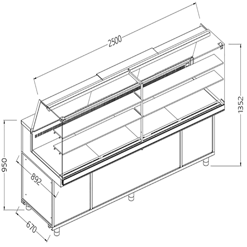 Image Geventileerde gekoelde vitrines voor snacks_hoge ruiten, groep op afstand, zonder reserve 0