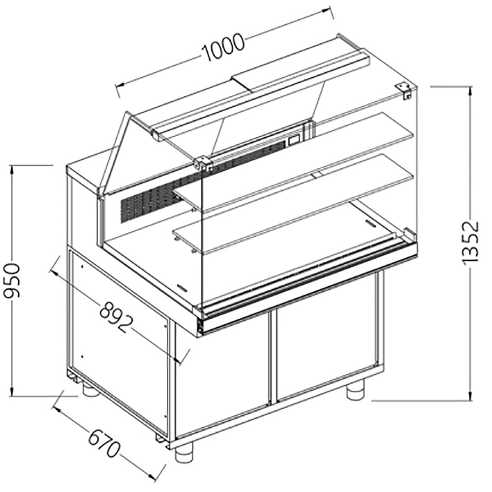 Image Statitsche vitrinetoonbank snack _hoge ruiten, groep op afstand 0