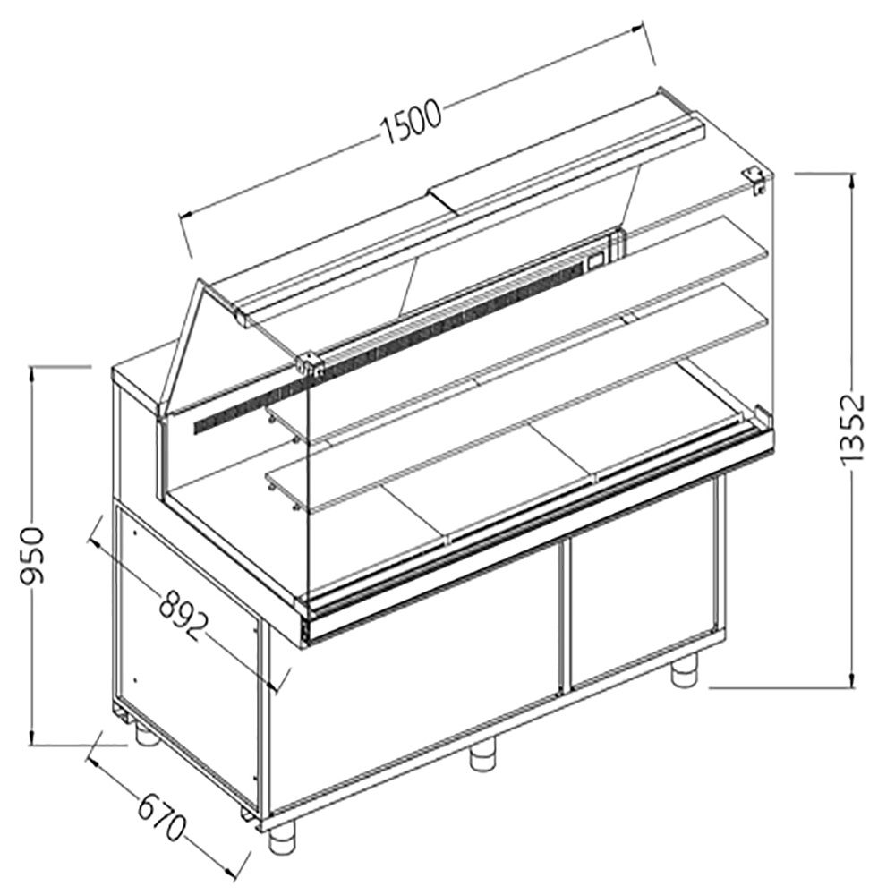 Image Geventileerde gekoelde vitrines voor snacks_hoge ruiten, groep op afstand, zonder reserve 0