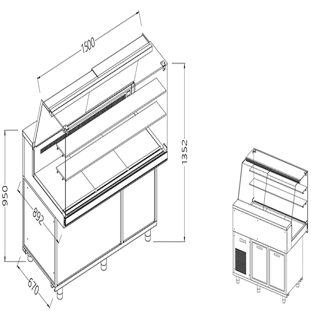 Image Geventileerde gekoelde vitrines voor snacks_hoge ruiten, groep op afstand, met reserve 0