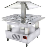 Image Eiland Buffet - Salad bar, gekoeld, gemotoriseerde koepel, 4x GN 1/1-150 (wit hout) 0