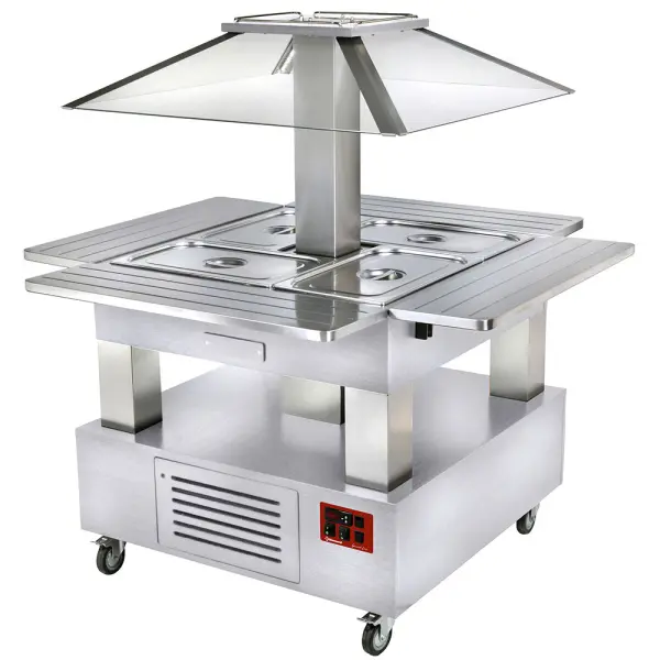 Image Eiland Buffet - Salad bar, gekoeld, gemotoriseerde koepel, 4x GN 1/1-150 (wit hout) 0
