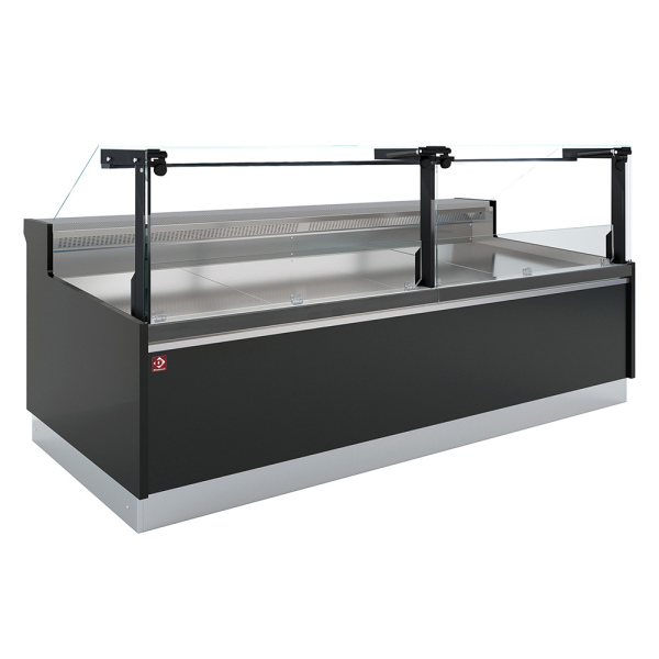 Image Geventileerde vitrinetoonbank, met reserve, verticale ruit 90° met zuigerlift - FULL BLACK 0