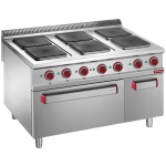 Image Elektrisch fornuis met 6 vierkante kookplaten op elektrische oven GN 2/1, gesloten neutrale kast 0