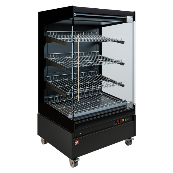 Image Warmte vitrine, zelfbediening, met glazen deur, op wielen - FULL BLACK 0
