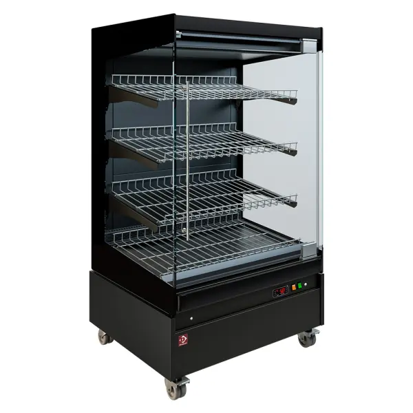 Image Warmte vitrine, zelfbediening, met glazen deur, op wielen - FULL BLACK 0