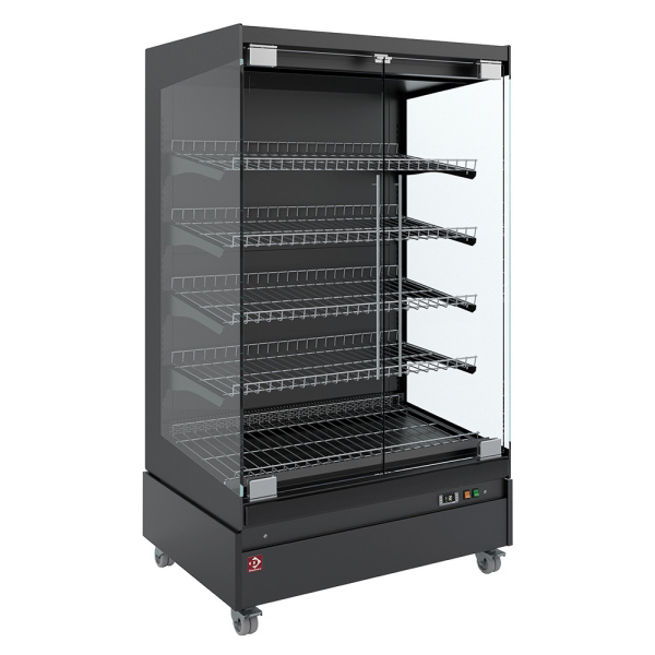 Image Warmte vitrine, zelfbediening, met glazen deur, op wielen - FULL BLACK 0