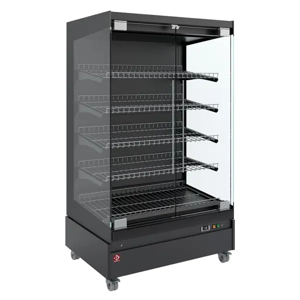 Image Warmte vitrine, zelfbediening, met glazen deur, op wielen - FULL BLACK 0