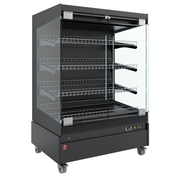 Image Warmte vitrine, zelfbediening, met glazen deur, op wielen - FULL BLACK 0
