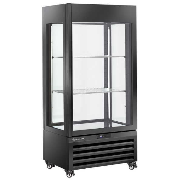 Image FULL glazen vitrine" 600 liter, 1 niveau + 2 planken, geventileerd - WINE - ZWART 0