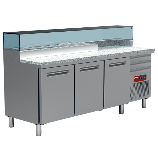 Image Pizzeria koeltafel, 3 deuren EN 600x400, 3 neutrale laden EN 600x400, gekoelde structuur 8x GN 1/4 0