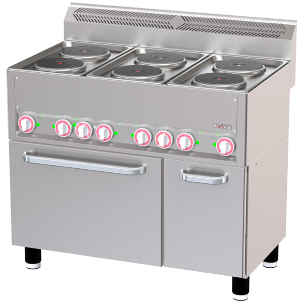 Image Fornuis met 6 elektrische kookplaten op conventieoven GN1/1 en neutrale kast 0