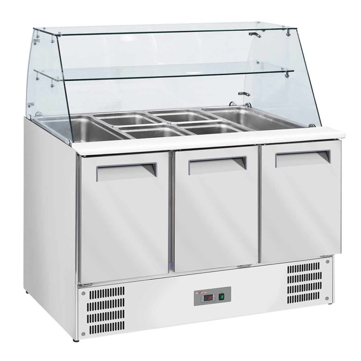 Image Gekoelde saladette met gebogen glas 4x GN1/1-150 mm + reserve 3 deuren GN 1/1 0
