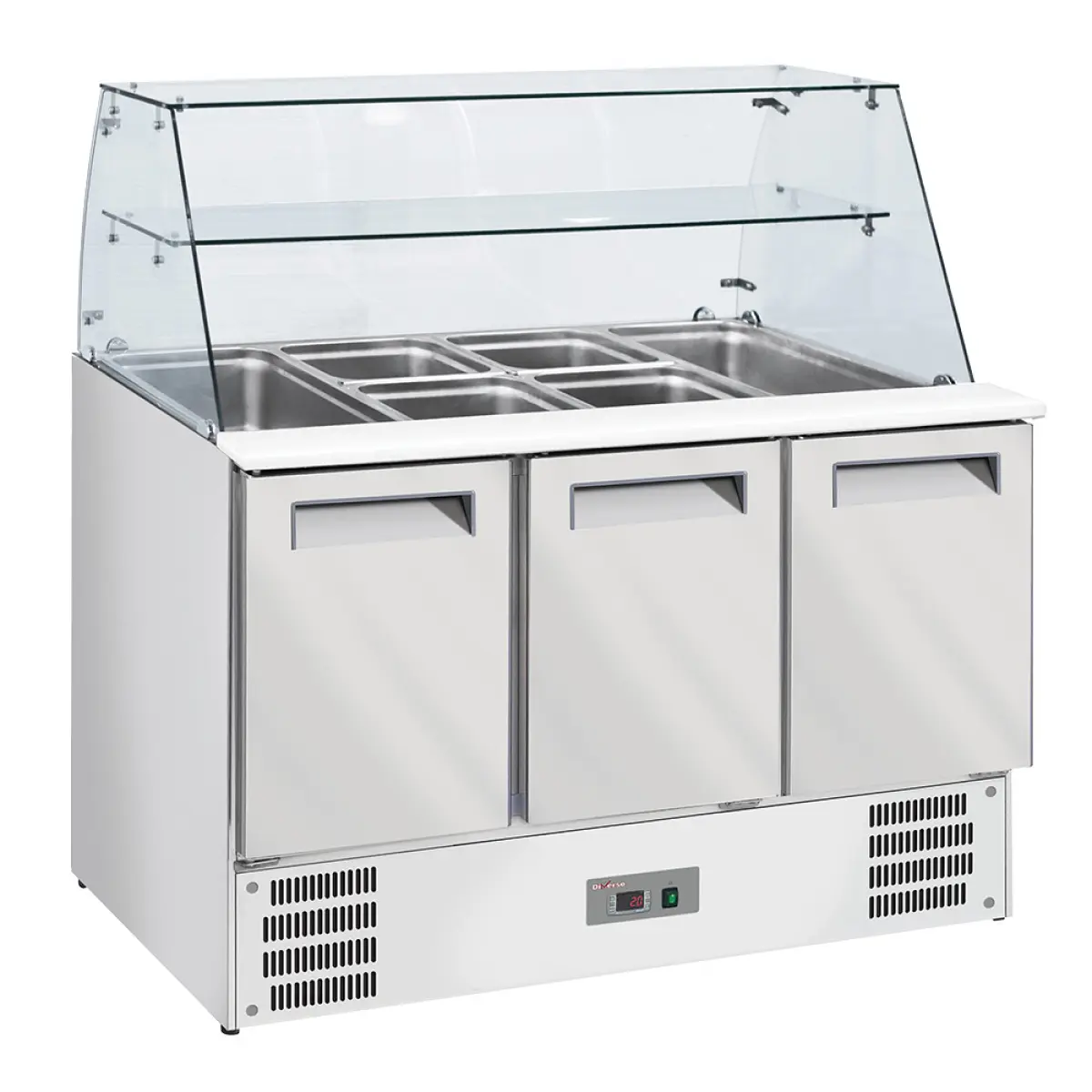 Image Gekoelde saladette met gebogen glas 4x GN1/1-150 mm + reserve 3 deuren GN 1/1 0
