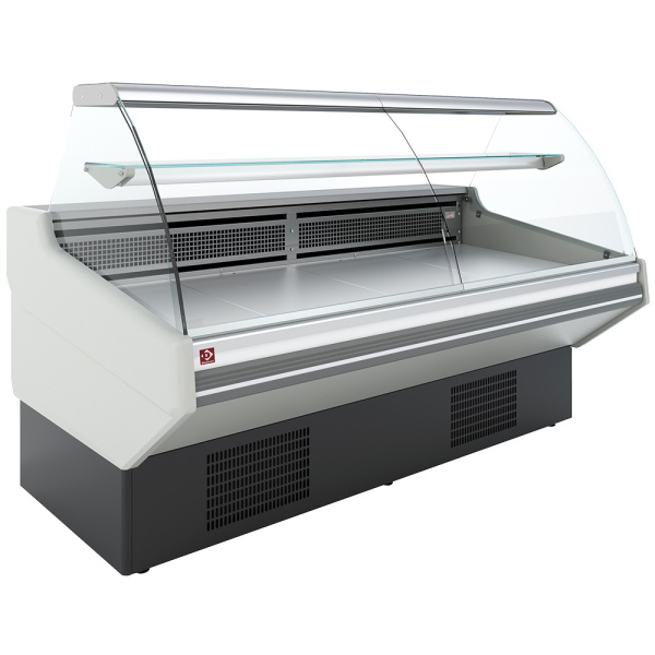 Image Statische vitrinetoonbank met opslag, gebogen glas - WITTE voorkant 0