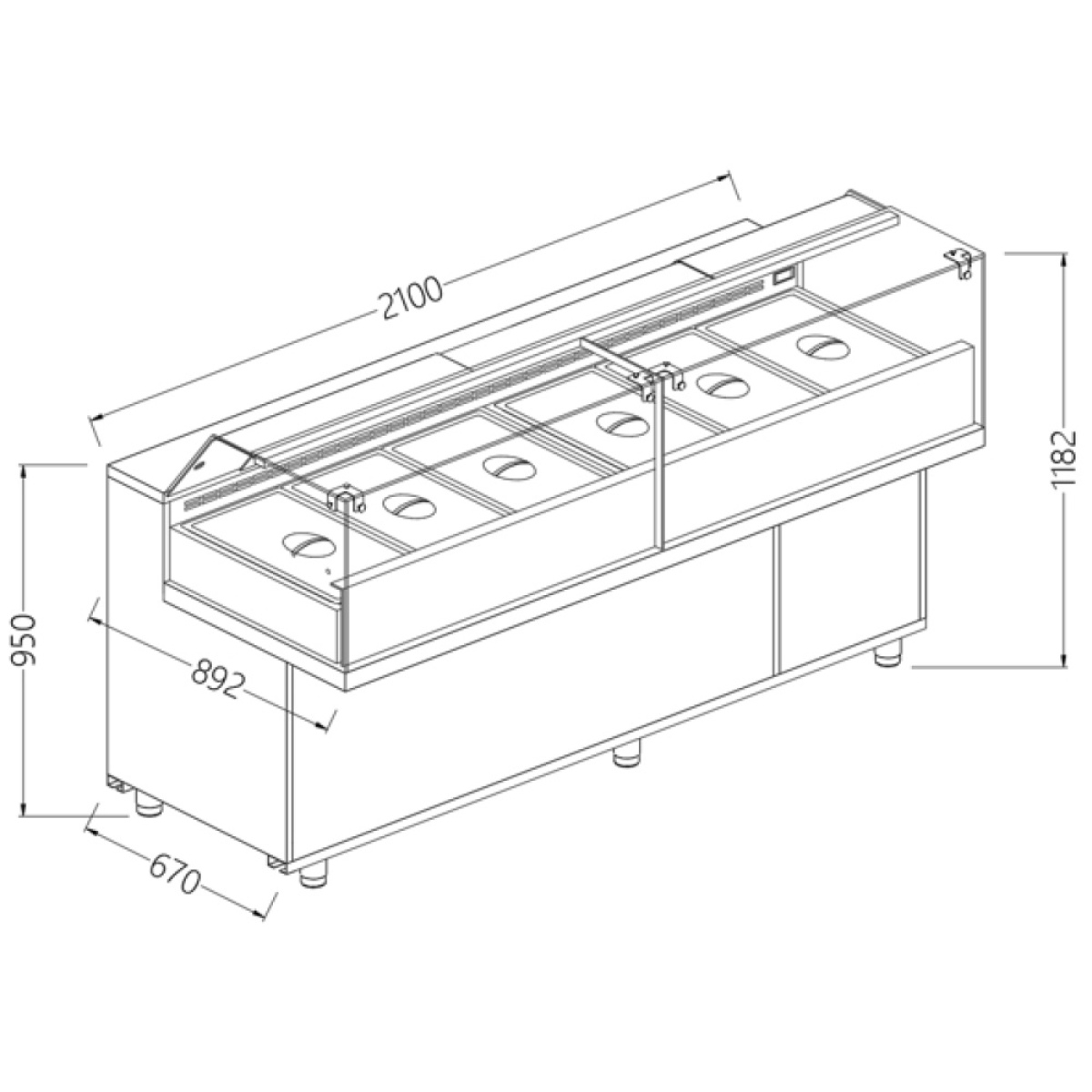 Image Toonbank vitrine snack saladette met reserve_lage ruiten, groep op afstand 0