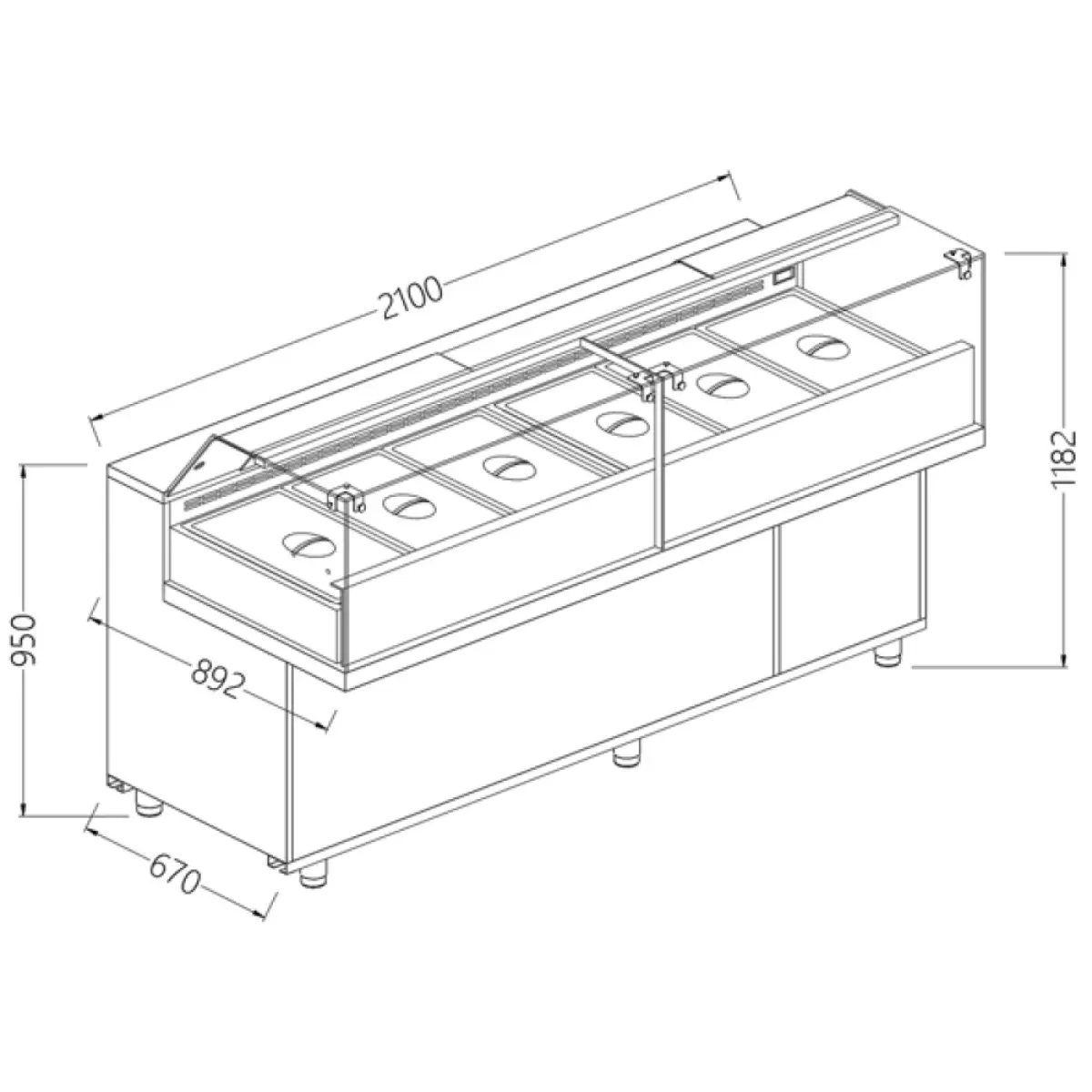 Image Toonbank vitrine snack saladette met reserve_lage ruiten, groep op afstand 0