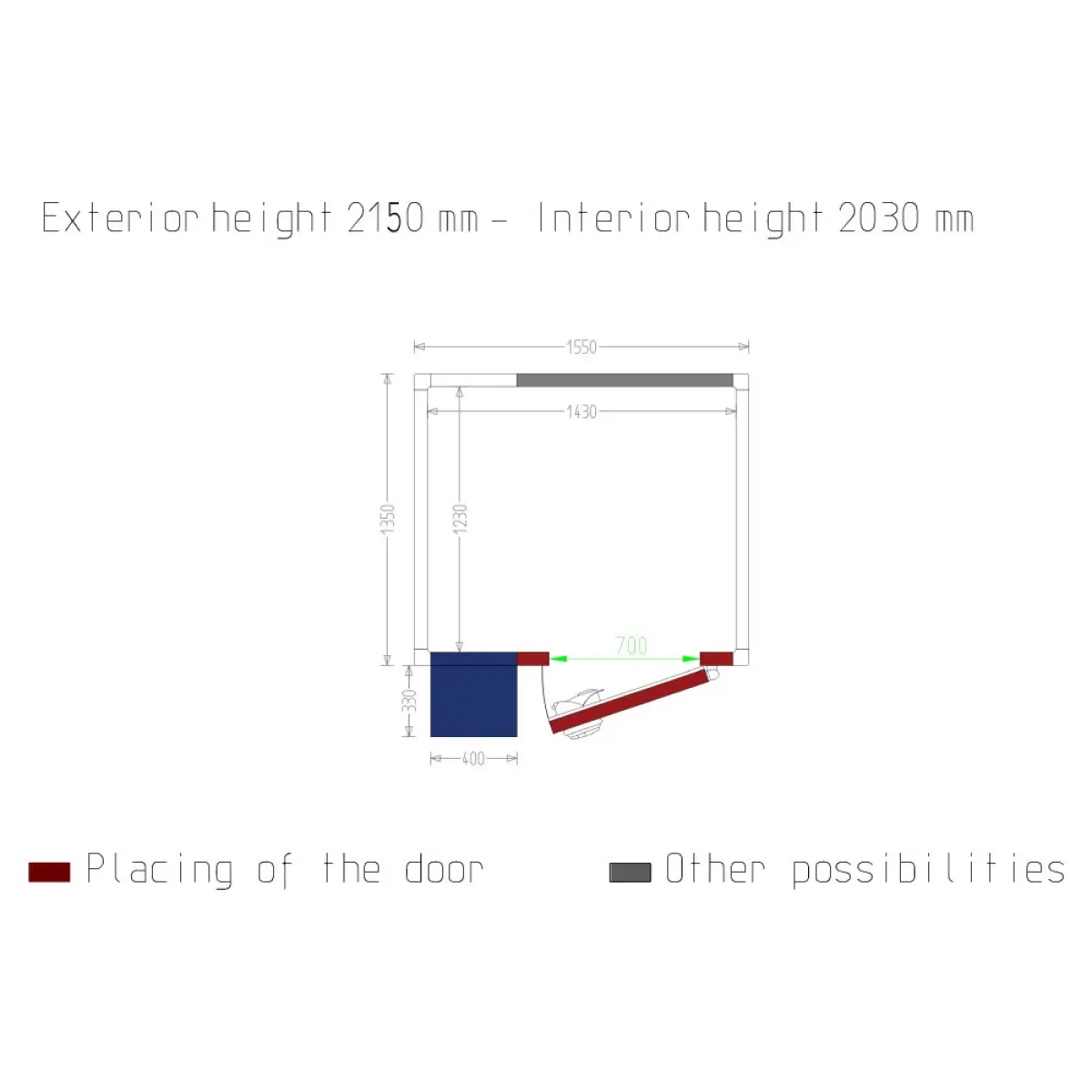 Image Kamer ISO 60 met groep, afm. int. 1430 x 1230 xh 2030 mm (4,07 m³ ) 1
