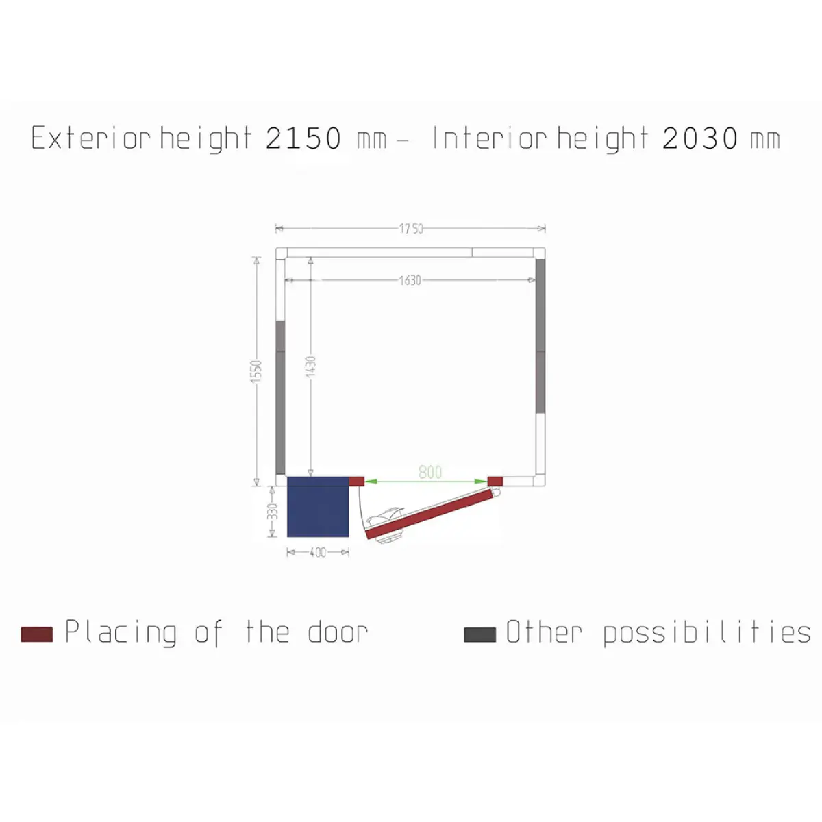 Image Kamer ISO 60 met groep, afm. int. 1630 x 1430 x h2030 mm (4,73 m³ ) 1