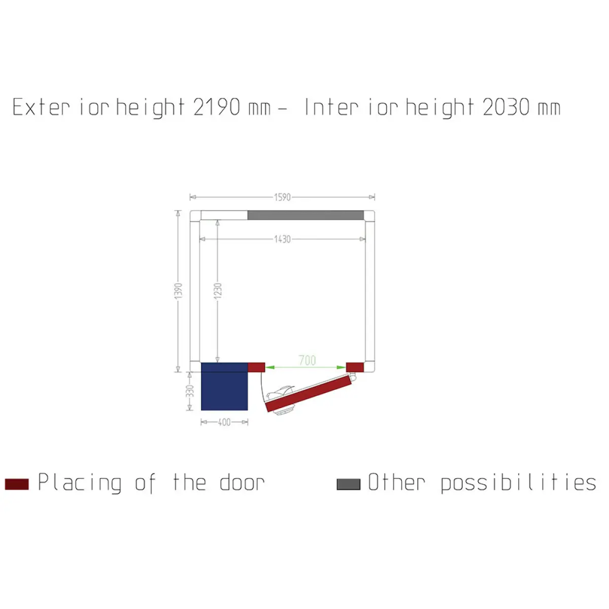 Image Kamer ISO 80 met groep, afm. int. 1430 x 1230 xh 2030 mm (3,57 m³ ) 1