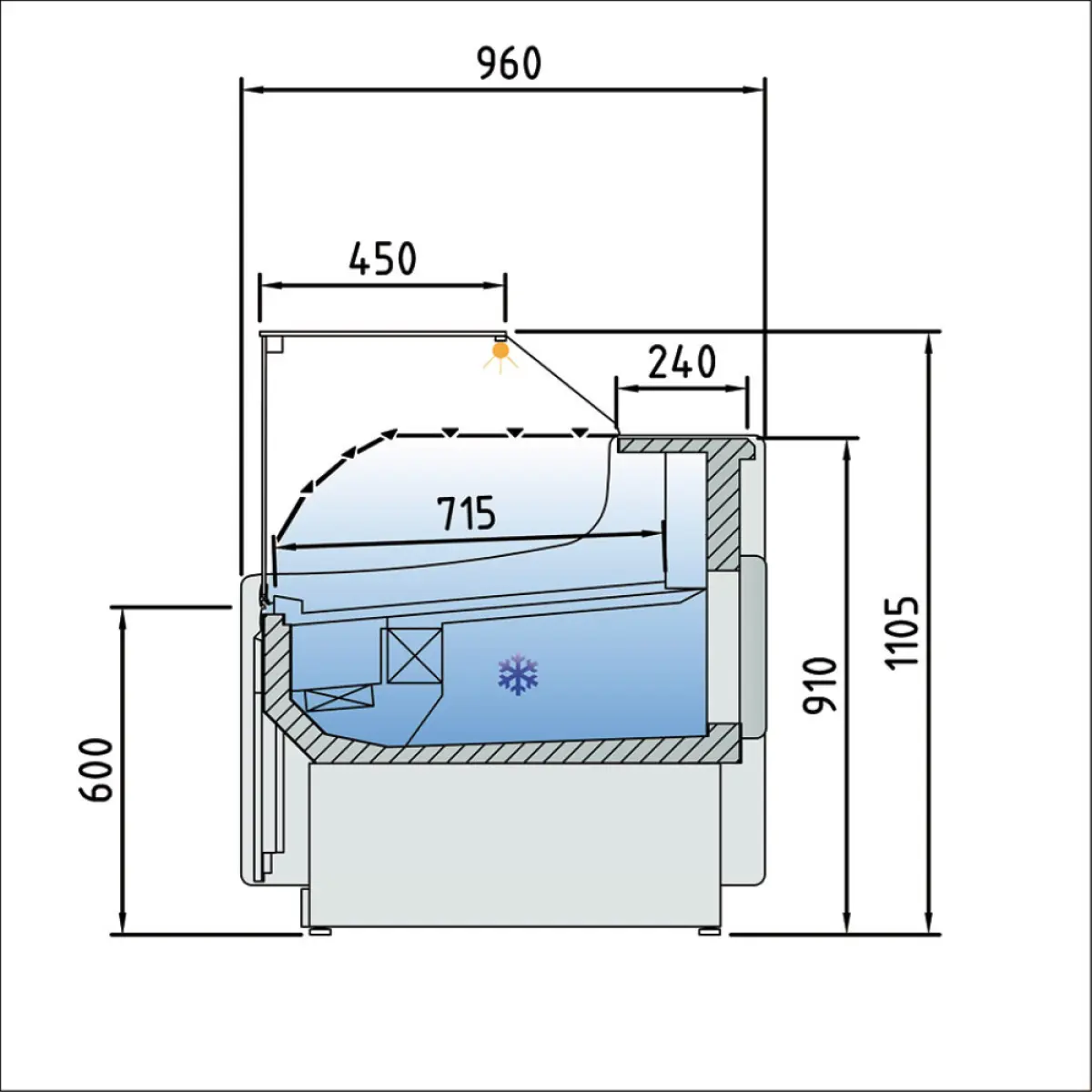 Image Geventileerde vitrinetoonbank, met laag glas, met reserve – ZWART 2