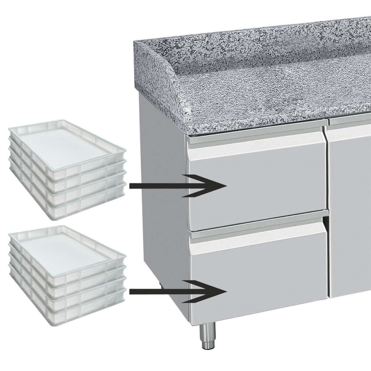 Image Koeltafel 2 deuren 600x400, 2 neutrale laden (8x bakken 600x400) + gereedschapslade 3