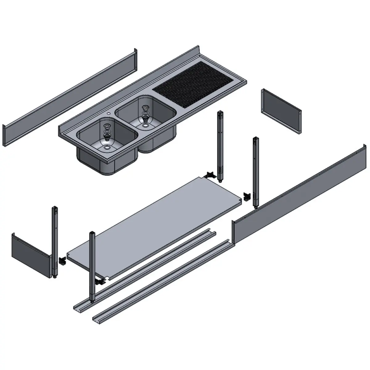 Image Spoeltafel met 1 kuip, 1 links druipvlak, met onderstel 3