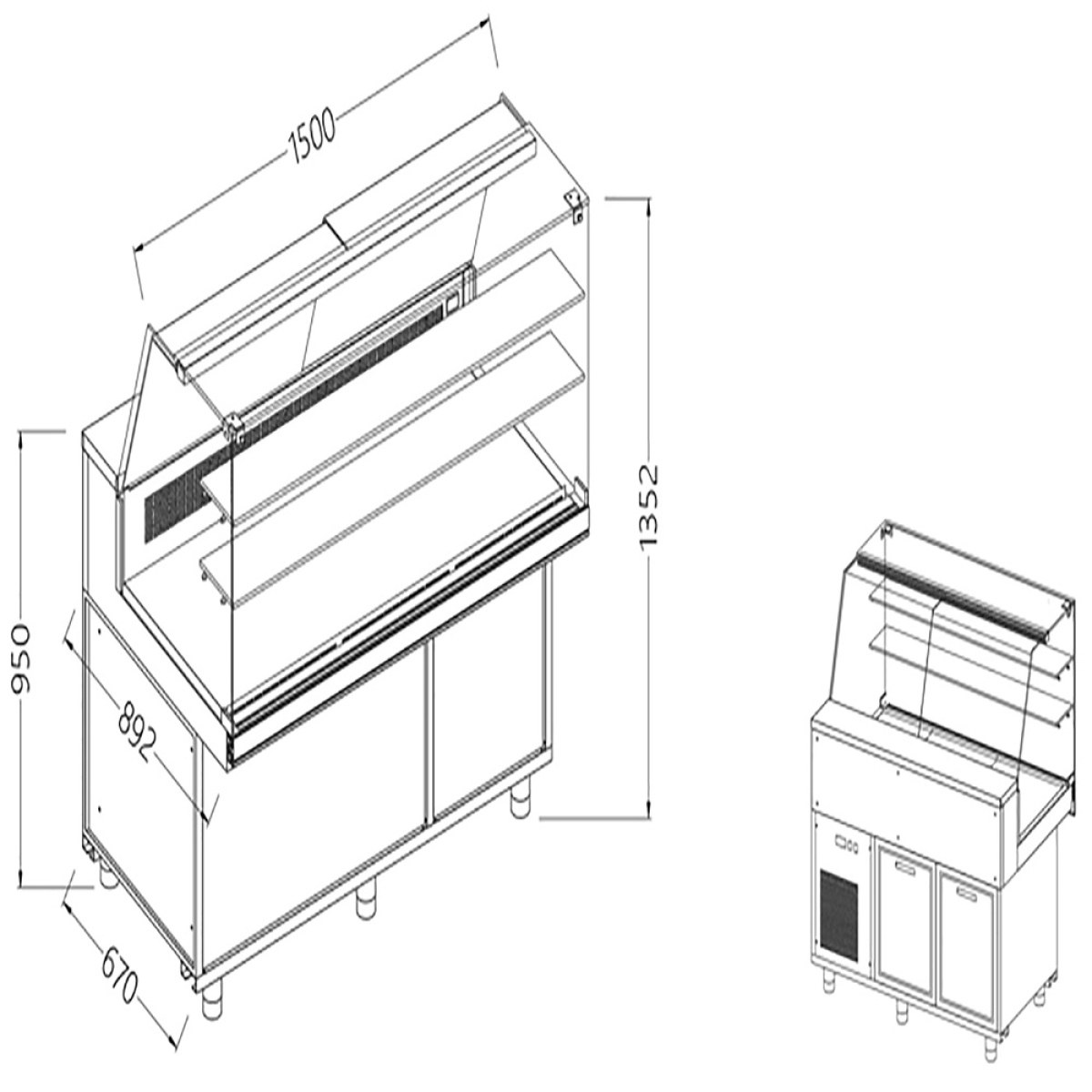 Image Statische gekoelde toonbankvitrine voor snacks_hoge ruiten, groep op afstand 1