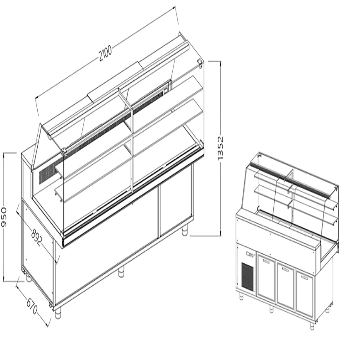 Image Statische gekoelde toonbankvitrine voor snacks_hoge ruiten, groep op afstand 1