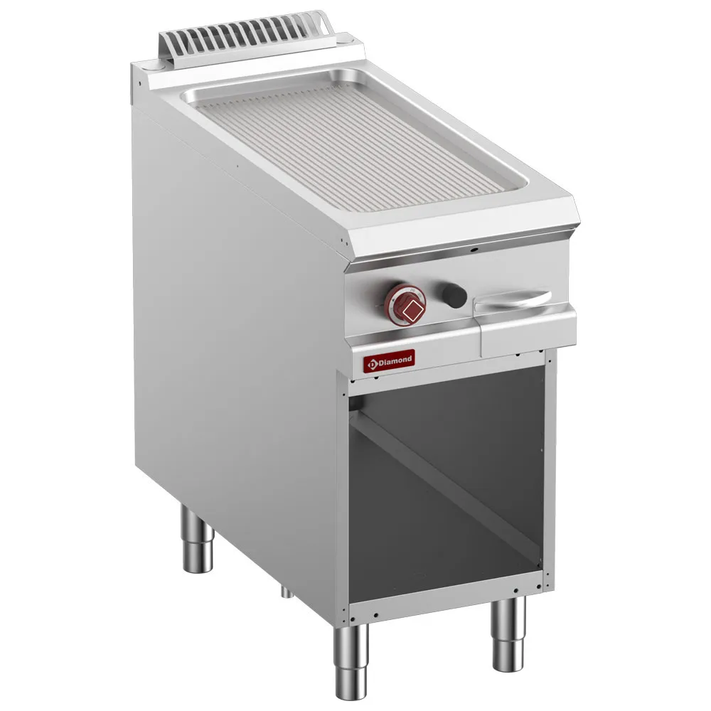 Bakplaat op gas met geribde plaat, module 1/2, op open kast - Main Image