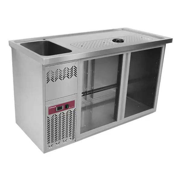 Bar toonbank met 2 compartimenten, afdruiprek + rooster, 1 spoelbak links. - Main Image