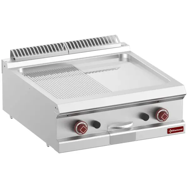 Braadplaat op gas, 1/2 ger. 1/2 vlak, hard verchroomde , mod. 1/1 -Top- - Main Image