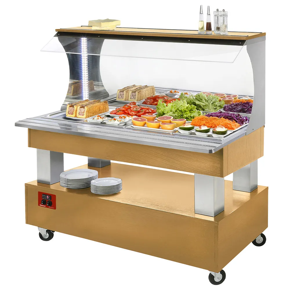 Buffet - Wandsalad bar, gekoeld, 4x GN 1/1-150 (Licht eiken hout) - Main Image