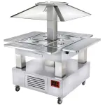 Eiland Buffet - Salad bar, gekoeld, gemotoriseerde koepel, 4x GN 1/1-150 (wit hout) - Main Image