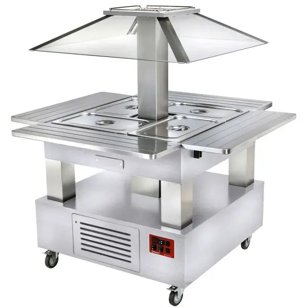 Eiland Buffet - Salad bar, gekoeld, gemotoriseerde koepel, 4x GN 1/1-150 (wit hout) - Main Image