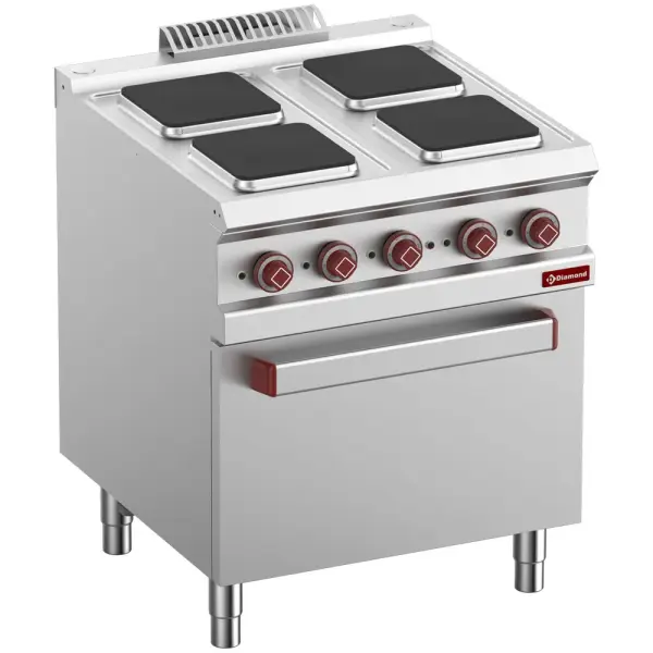 Elektrisch fornuis 4 vierkante platen op elektrische oven GN 2/1 en gril - Main Image