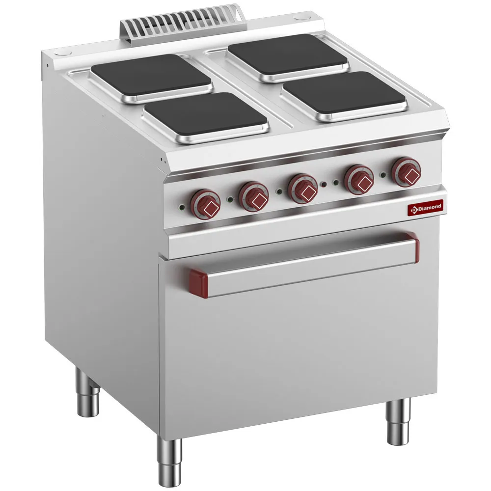 Elektrisch fornuis 4 vierkante platen op elektrische oven GN 2/1 en gril - Main Image