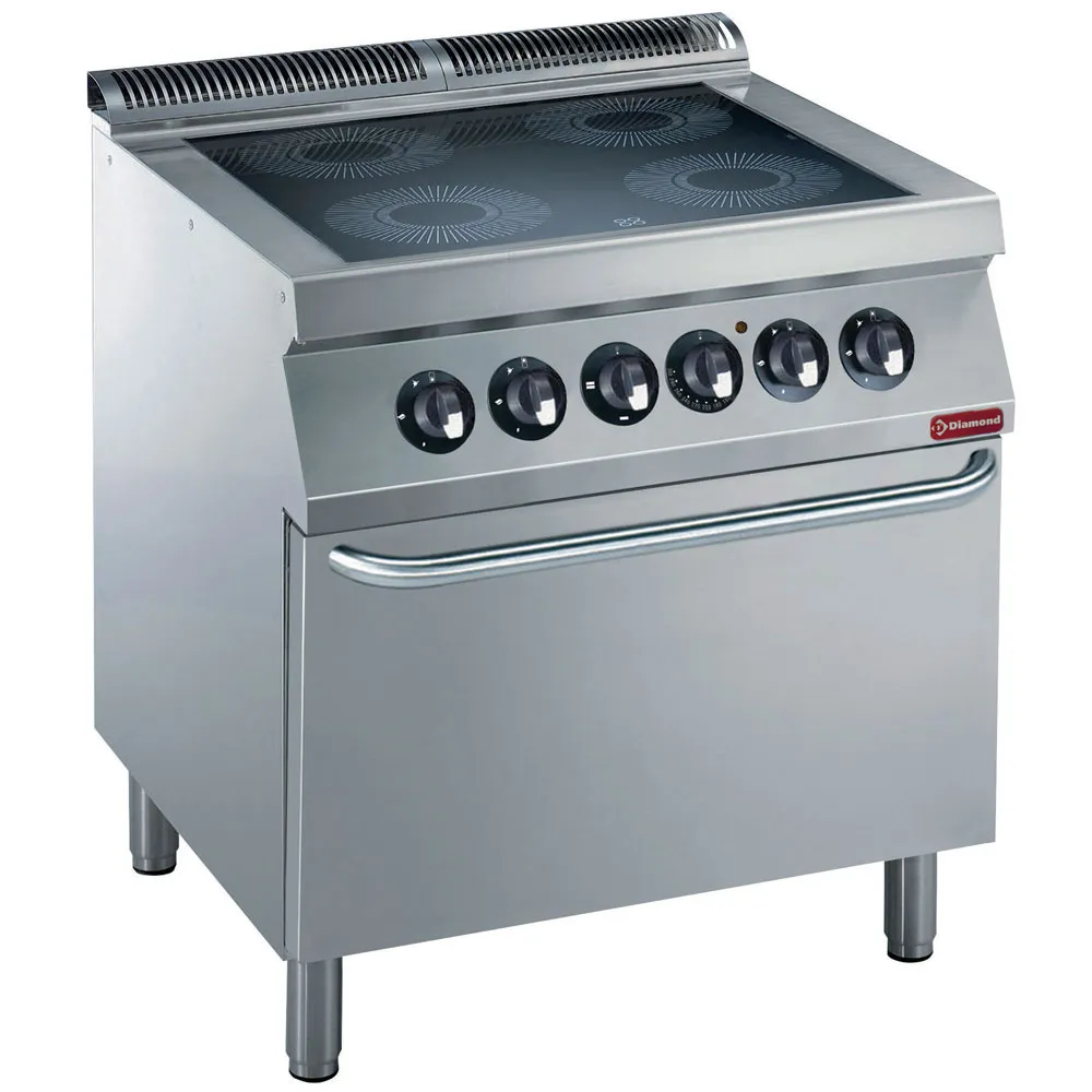 Elektrisch fornuis 4 vitrokeramische platen, elektrische oven GN 2/1 - Main Image