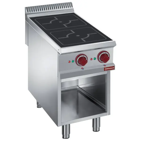 Elektrisch fornuis met 2 inductie kookplaten op open kast - Main Image