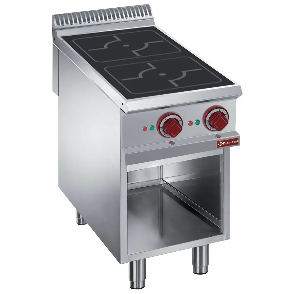 Elektrisch fornuis met 2 inductie kookplaten op open kast - Main Image